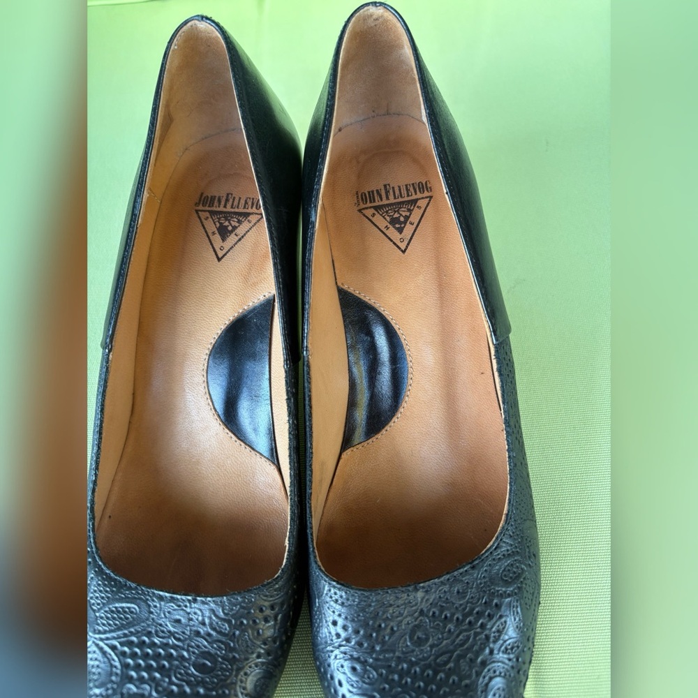 John Fluevog Black Embossed Heels
